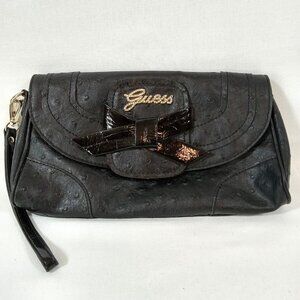 Guess Faux Ostrich Wristlet Purse Black